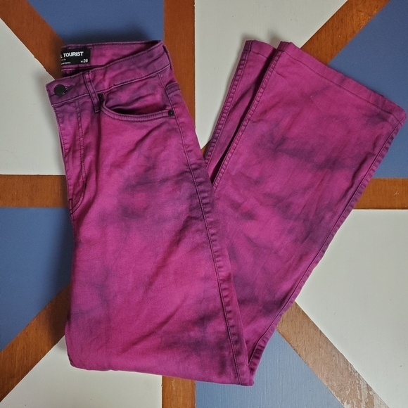 Social Tourist Jeans Womens 26 High Rise Flare Leg Pink Purple Tie Dye - Picture 10 of 12